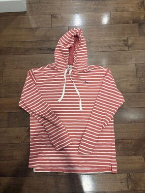 Men's the black dog Striped Hooded Long-Sleeve Pullover - Coral & White